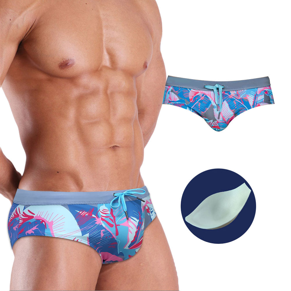Blue & Pink Tropical Swim Briefs with Pouch