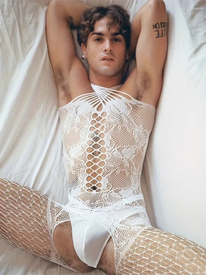 White Full Body Men's Fishnet