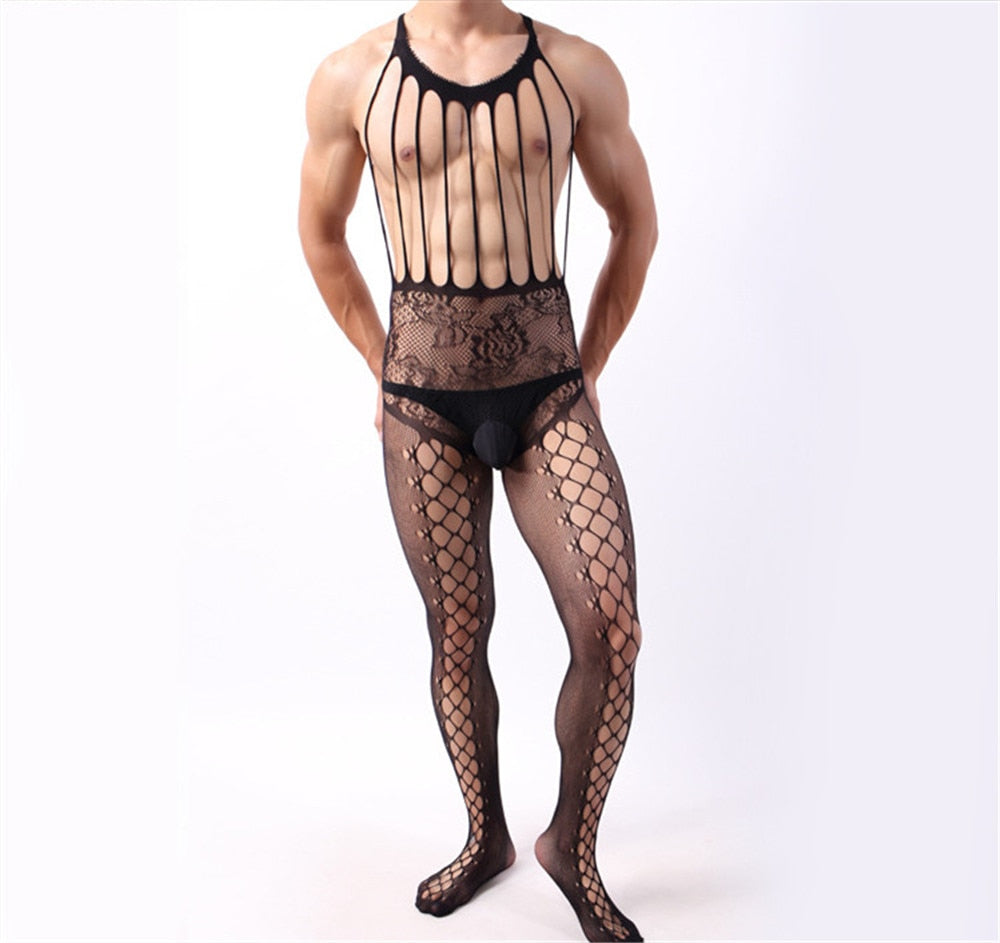 Exotic Black Net Bodysuit Lingerie