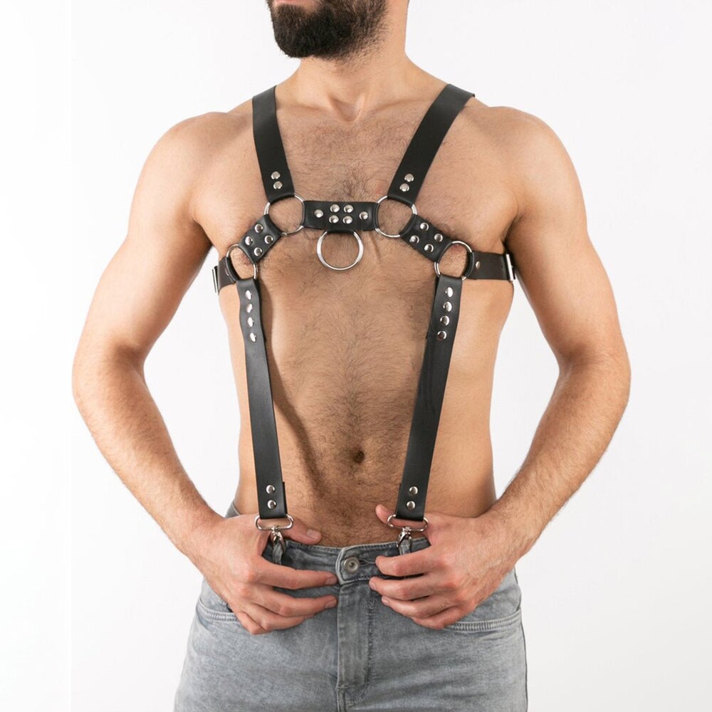 leather and chain hernesses for men