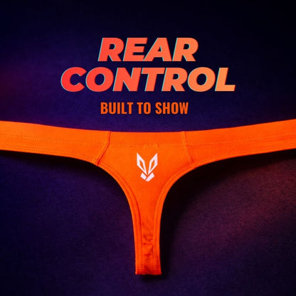 Orange thong with 'REAR CONTROL' text on a dark background