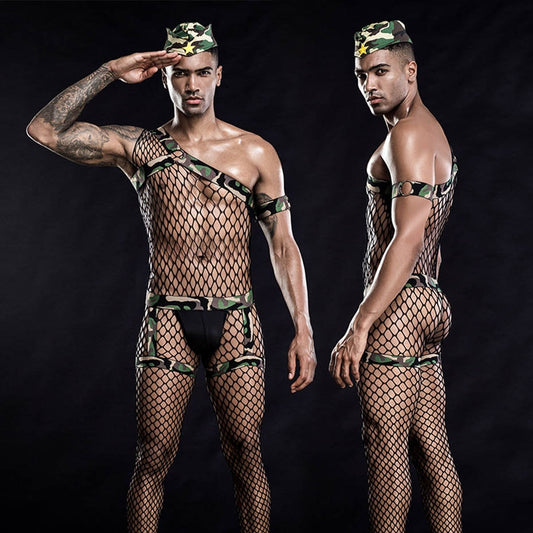 Camo Fishnet Harness Costume