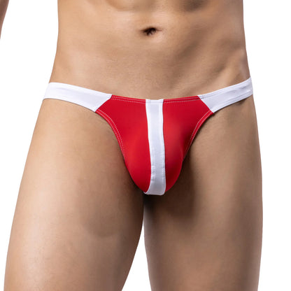 Red men's underwear with white accents on a white background