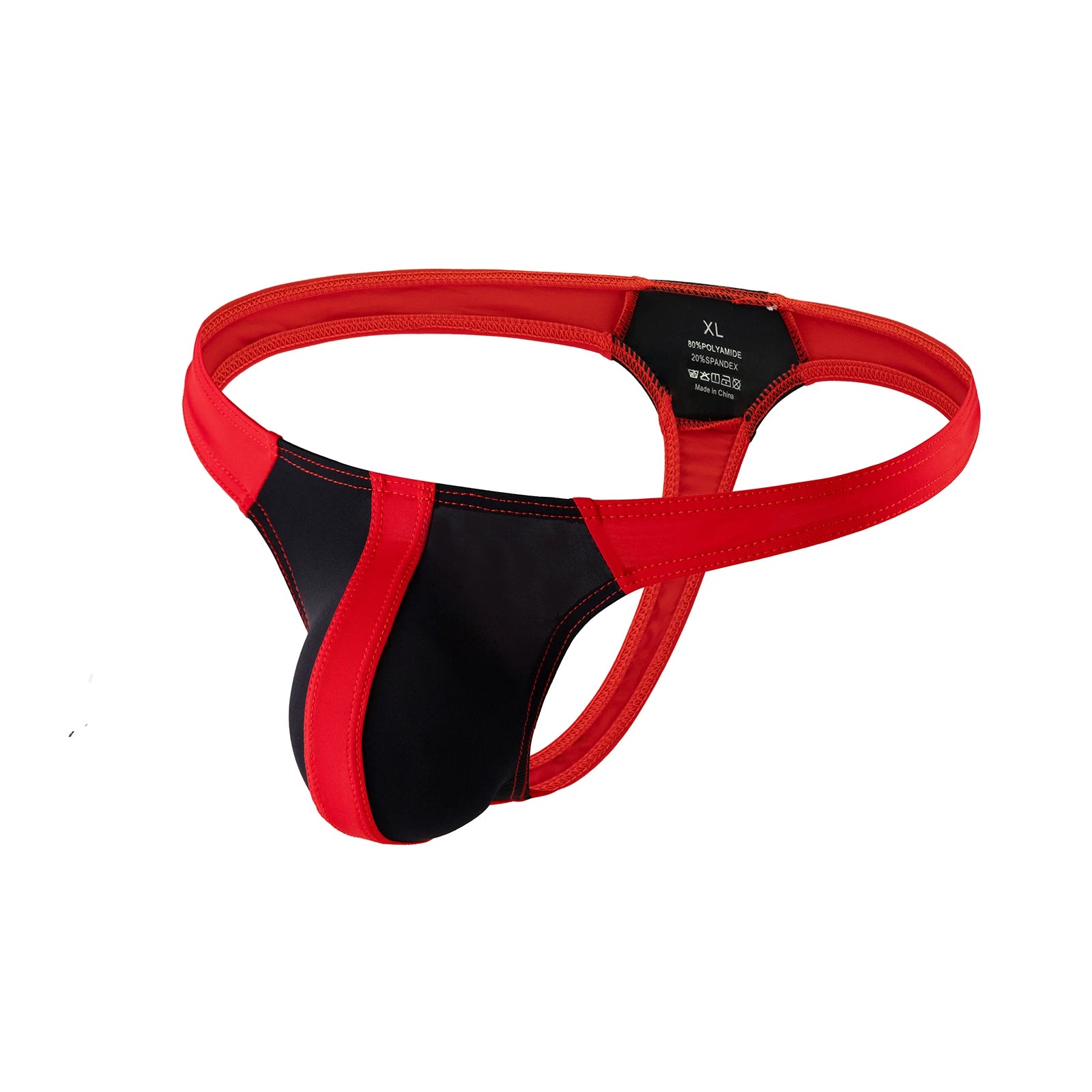 Red and black men's underwear on a white background