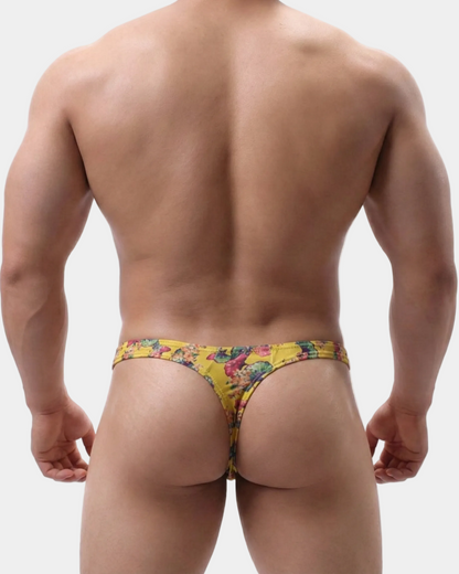 Man wearing a colorful men's underwear on a white background
