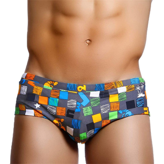 Color Checkered Swim Trunks