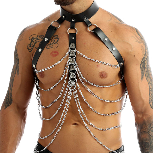 leather and chain hernesses for men